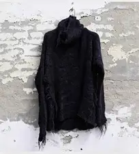 Marc le bihan Brown Solid Knit Turtleneck Fringe Pullover Sweater 36 Size