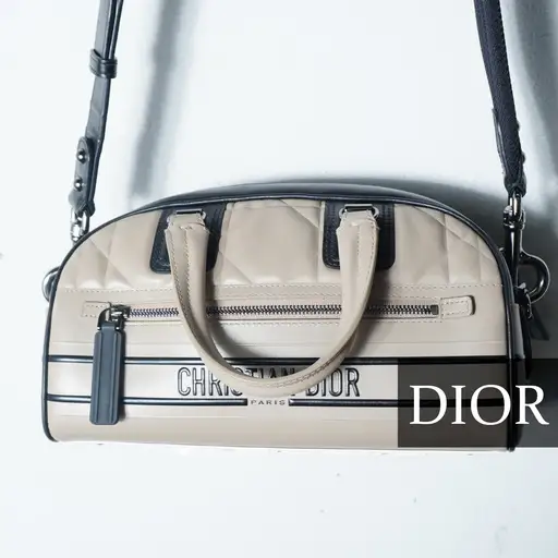 【Christian Dior】クリスチャンディオール ”未使用品” ヴァイブ2WAYレザーボウリングバッグ gray beige