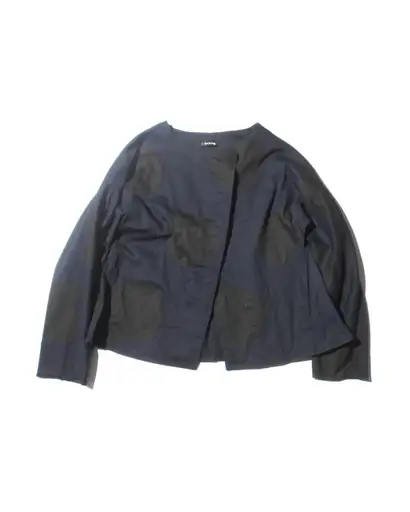 Y’s Navy/Black Wax Coated Large Dots Round Collar Asymmetrical Jacket