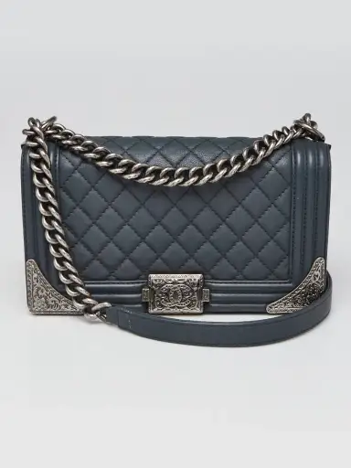 Chanel Blue Quilted Calfskin Leather Paris-Dallas Medium Boy Bag