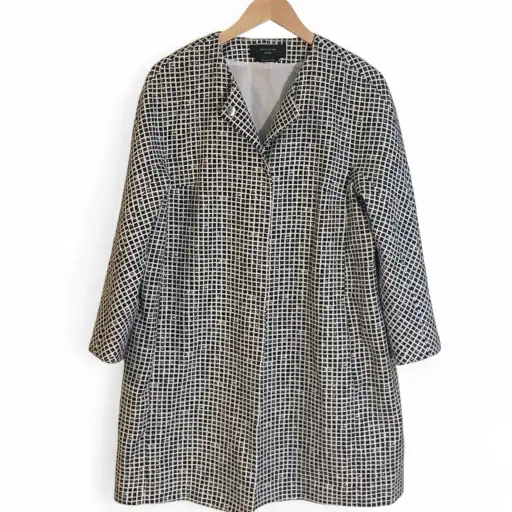 Womens Size 12 Weekend Max Mara Grid Print Coat Black White Snap Front Italy