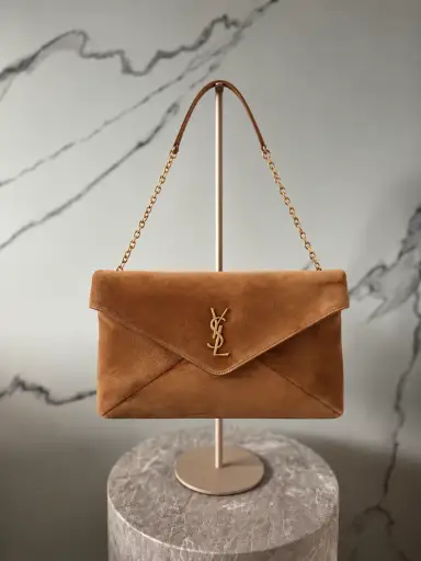 SAINT LAURENT Cassandre Suede Shoulder Bag Caramel Cognac