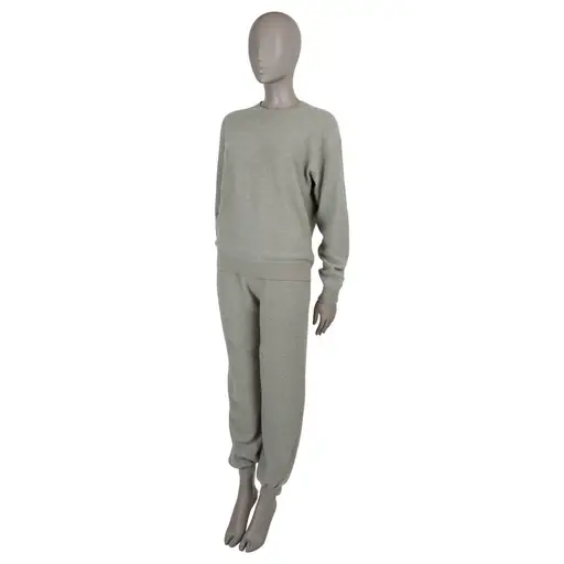 LORO PIANA green pink cashmere 2023 Honeycomb Sweater Pant Set 38 XS