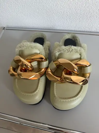 JW Anderson Chain Shearling Loafers – Green– 38