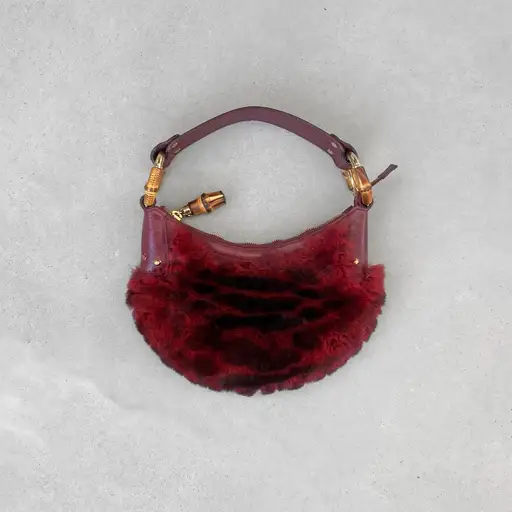 gucci fur leather bamboo handle mini bag