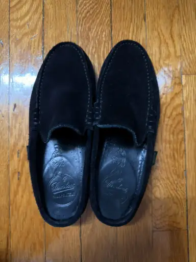 Arpenteur x Paraboot club mule black suede