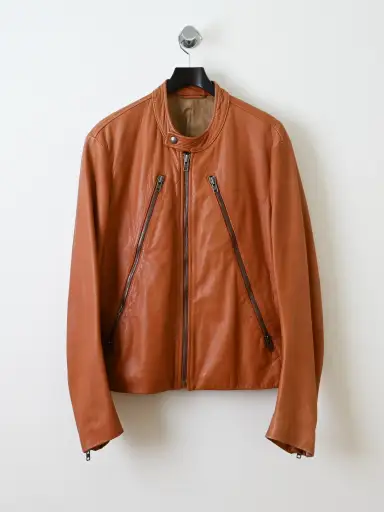 Brown 5 Zip Leather Moto Jacket
