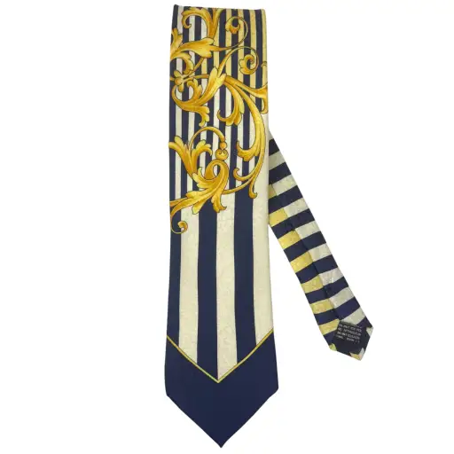 Vintage 1990s Mens Tie V2 by Versace Baroque Pattern Silk Necktie