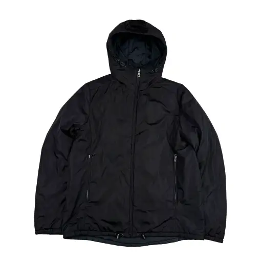 Prada Navy/Black Red Tab Reversible Nylon Lightly Padded Windbreaker Hooded Jacket - Large (50)