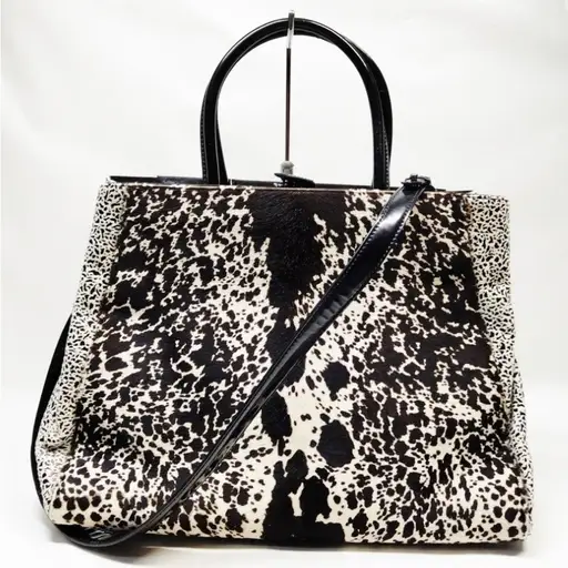 Fendi Black and White Cowhide Satchel 2Jours. Beautiful statement bag  fur