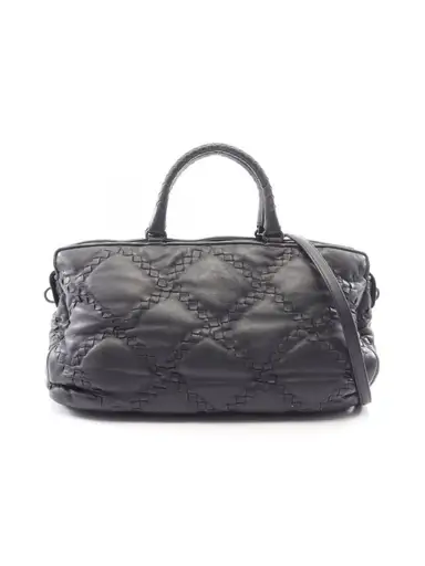 Bottega Veneta Boston Bag Intrecciato 2-Way Black Leather