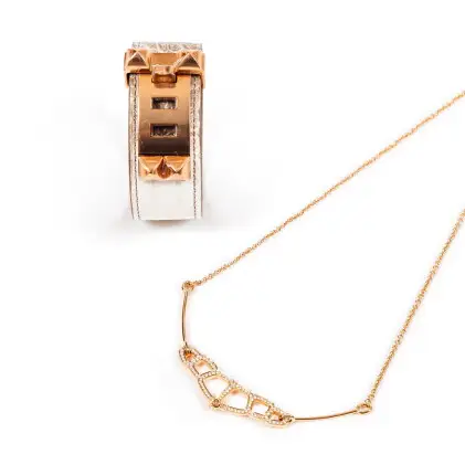 Hermès Set of Two: Yellow Gold and Diamond Niloticus Ombre Pendant and Himalaya Collier de Chien Bracelet Gold Hardware, 2024