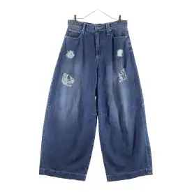 Simone Rocha(シモーネロシャ) サイズ:S 5POCKET JEANS ファイブポケットジーンズ ダメージ加工ワイドデニムパンツ インディゴ【中古】【程度B】【カラーブルー】【オンライン限定商品】