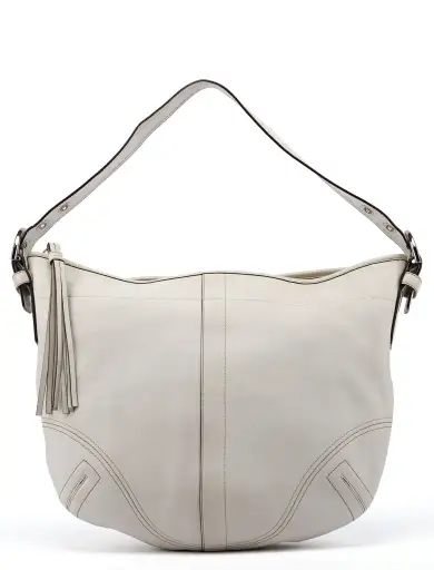 8A03 White Leather Crescent Hobo Shoulder Bag