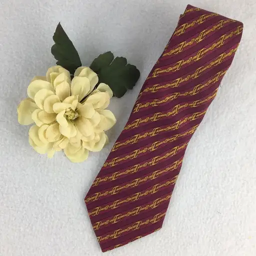 HERMÈS‎ 100% Silk Red Men’s Bridle Print Striped Tie