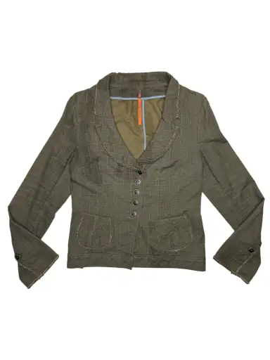 Vintage 2000s COP COPINE Cotton Olive Green & Brown Plaid Fitted Blazer Jacket | Size S