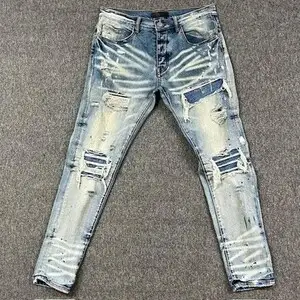 Amiri メンズ ジーンズ 30 ブルー ライトウォッシュ ダメージ ペイント スプラッター スキニー デニム 海外 即決