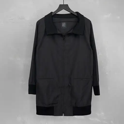Limi Feu x Yohji Yamamoto 2008 Wool Gabardine Black Striped Zip Jacket Women's S