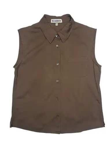 Vintage 2000s JIL SANDER Cotton Brown Sleeveless Button Up Shirt | Size S