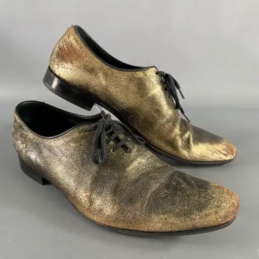 HAIDER ACKERMANN Size 8 Gold Black Metallic Leather Lace Up Shoes