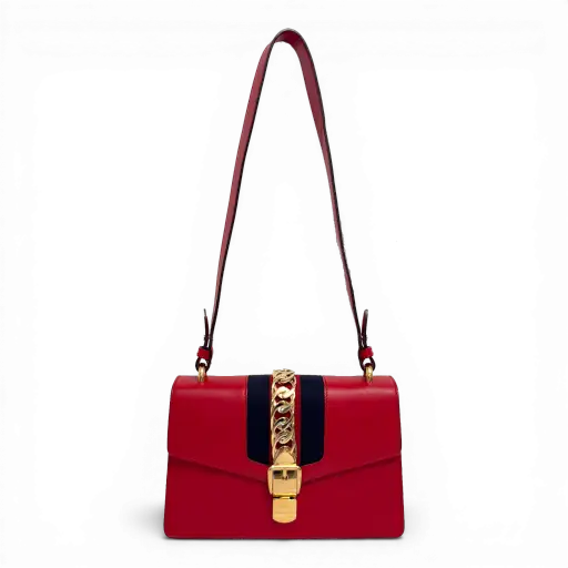 Sylvie Leather Chain Shoulder Bag Red