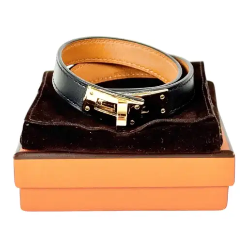 Hermes Black Kelly Double Tour Bracelet with GHW