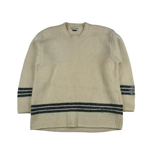 Stone Island Vintage 1995 Cream Wool Piped Knit Pullover - Medium