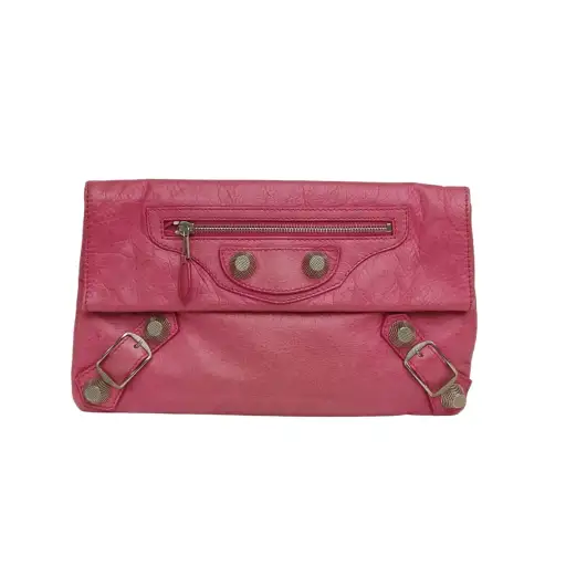 BALENCIAGA Rose-red Wristlet Clutch Fuchsia Calfskin