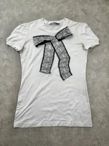 2000s Dolce & Gabbana White Lace Bow T-Shirt