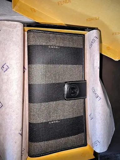 Fendi Pequin Stripe Long Wallet Black & Brown