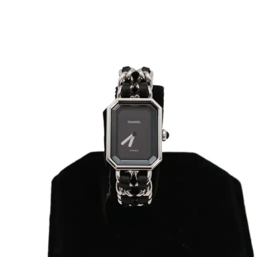 CHANEL Vintage Première Black & Silver Leather Chain Watch Size S [Used]