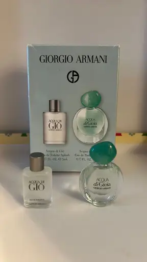 Giorgio Armani Variety by Giorgio Armani MUST HAVES SET with ACQUA DI GIO EDT SPLASH & ACQUA DI GIOIA EAU DE PARFUM SPLASH and BOTH ARE 0.17 OZ MINIS