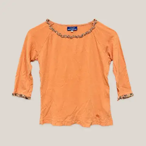 BURBERRY LONDON BLUE LABEL ORANGE CHECK RUFFLE TRIM TOP M