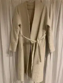 ロングコート アイボリー ノーカラー ベルト付き