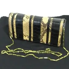 DRIES VAN NOTEN Python Croc-Embossed Chain Shoulder Bag Black Beige Women's
