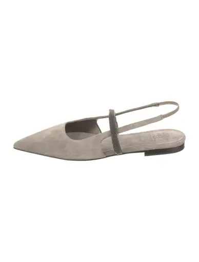 Suede Beaded Accents Slingback Flats