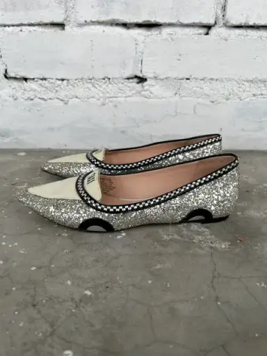 Kate Spade Taxi Silver Glitter & Cream Flats