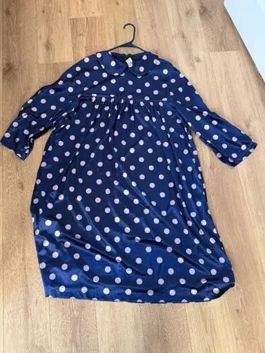 Comme des Garçons Girl Navy and Pink Polka Dots Velvet Doll Dress