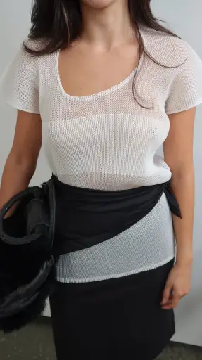 ISSEY MIYAKE PLEATS PLEASE WHITE PLEATED TOP