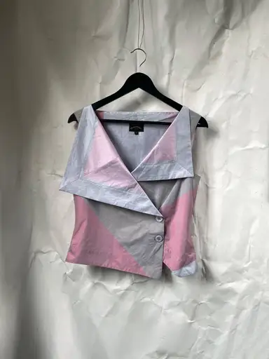 2000s Vivienne Westwood Anglomania asymmetrical sleeveless top in pink and grey