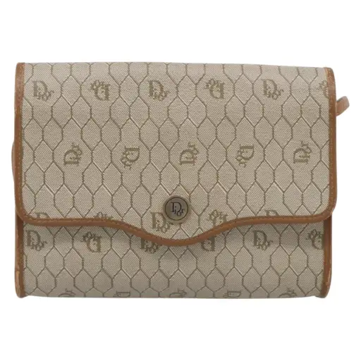 Christian Dior Vintage Honeycomb Canvas Beige Canvas Shoulder Bag Bag (Pre-Owned)