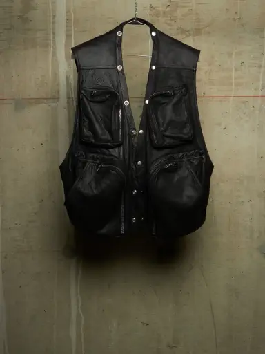 Rick Owens AW24 "PORTERVILLE" Black Megablister Lamb Leather Cargo Vest