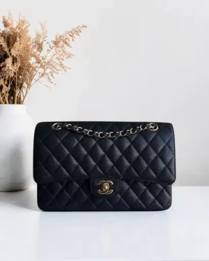 Chanel Classic Flap Medium - 25CM Quilted Caviar Black Gold Hardware Series 17