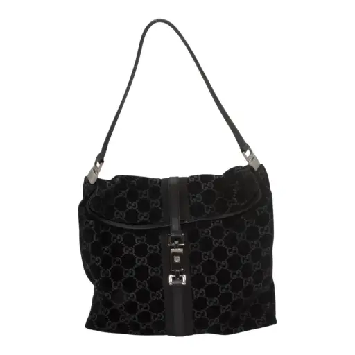 Gucci Tom Ford Black Suede Monogram Jackie Bag