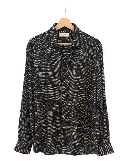 Saint Laurent Silk Black White Polka Dot Shirt