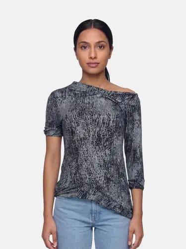 Navy & Grey Abstract Print Top