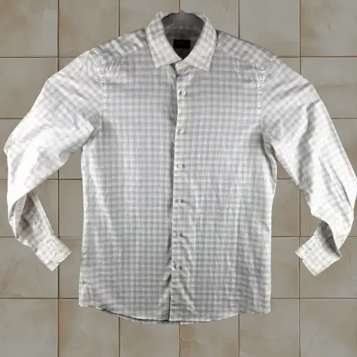 Zegna Shirt Mens Medium Blue Plaid Centoquaranta Twill Linen Blend Button Down