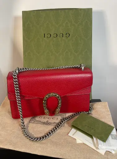 GUCCI Dionysus RED Purse/ Bag Jeweled Clasp Exc Cond. Box & SAKS Receipt