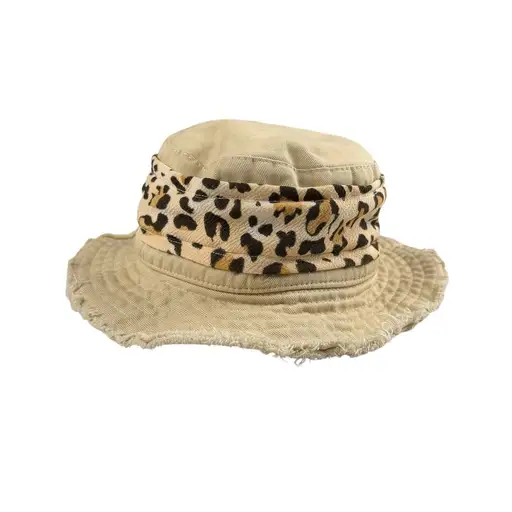 Jacquemus Kid's Frill Trim Bucket‎ Hat Beige Animal Print Band Sz 52
