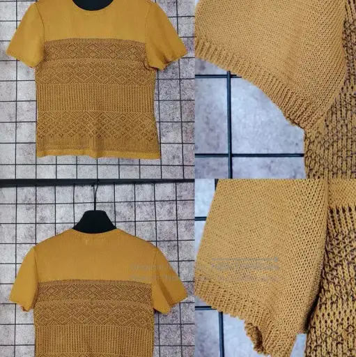 YSL Summer Brown Knit Short-Sleeve Top .